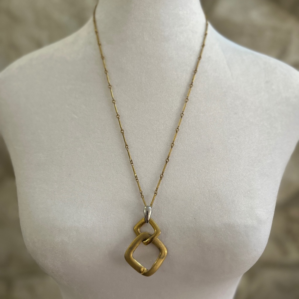Vintage style Gold Plated Necklace Interlocking Squared Rings with silver accent